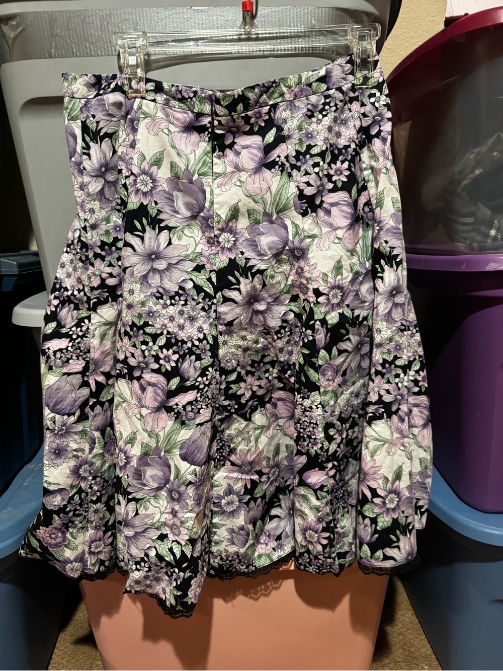 Floral A-Line Skirt in Lavender and Black - Picture 2 of 3